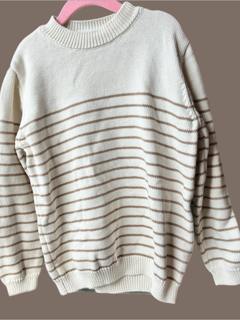 Jamie Kay Cream Crewneck Sweater with Tan Stripes